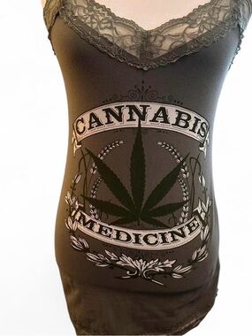 Dolls Kill Olive Green Lace-Trim Cannabis Medicine Mini Dress